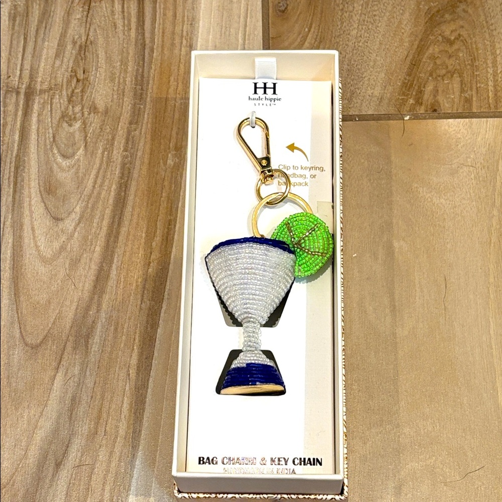 NIB Haute Hippie beaded Cocktail Glass and Lime Handbag charm/ Keychain